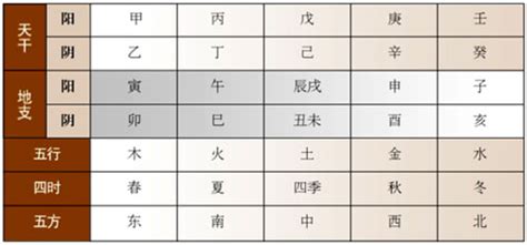 天干地支 五行 對照表|天干地支的阴阳五行、方位时间、身体季节对照